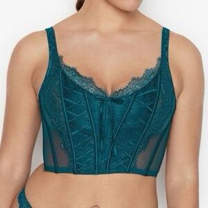 Victoria's Secret Unlined Lace Up Corset Bra Top, Blue -‎ XL